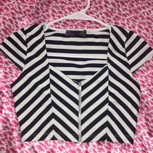 Body Central Black and White Striped Crop Top